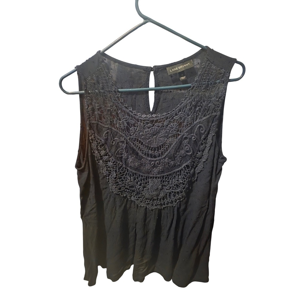 Lane Bryant Womens 12 Navy Blue Lace Crochet Bib Sleeveless Blouse Top Coquette